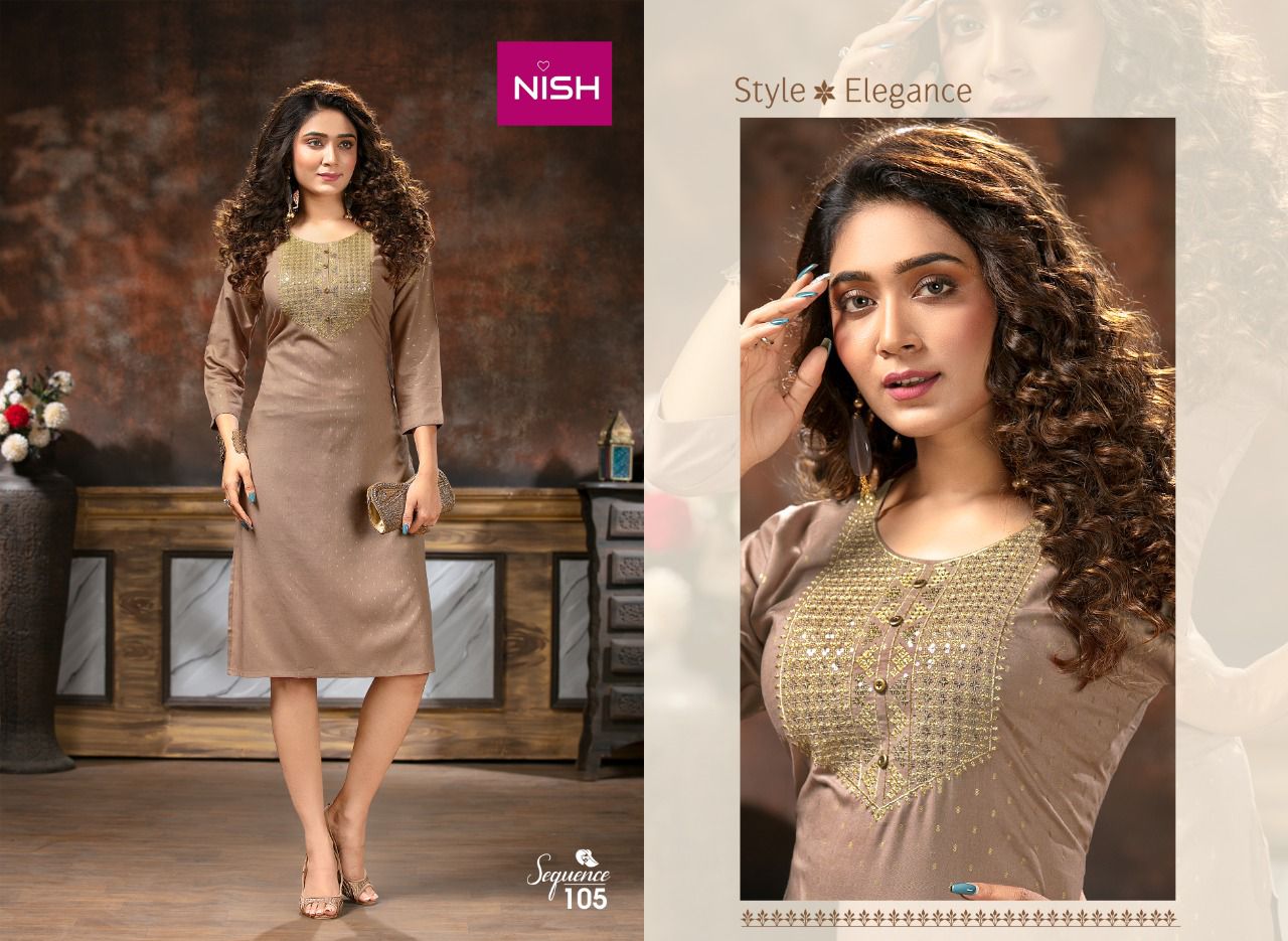 Nish Sequence Ethnic Wear Designer Rayon Printed Kurti Collection